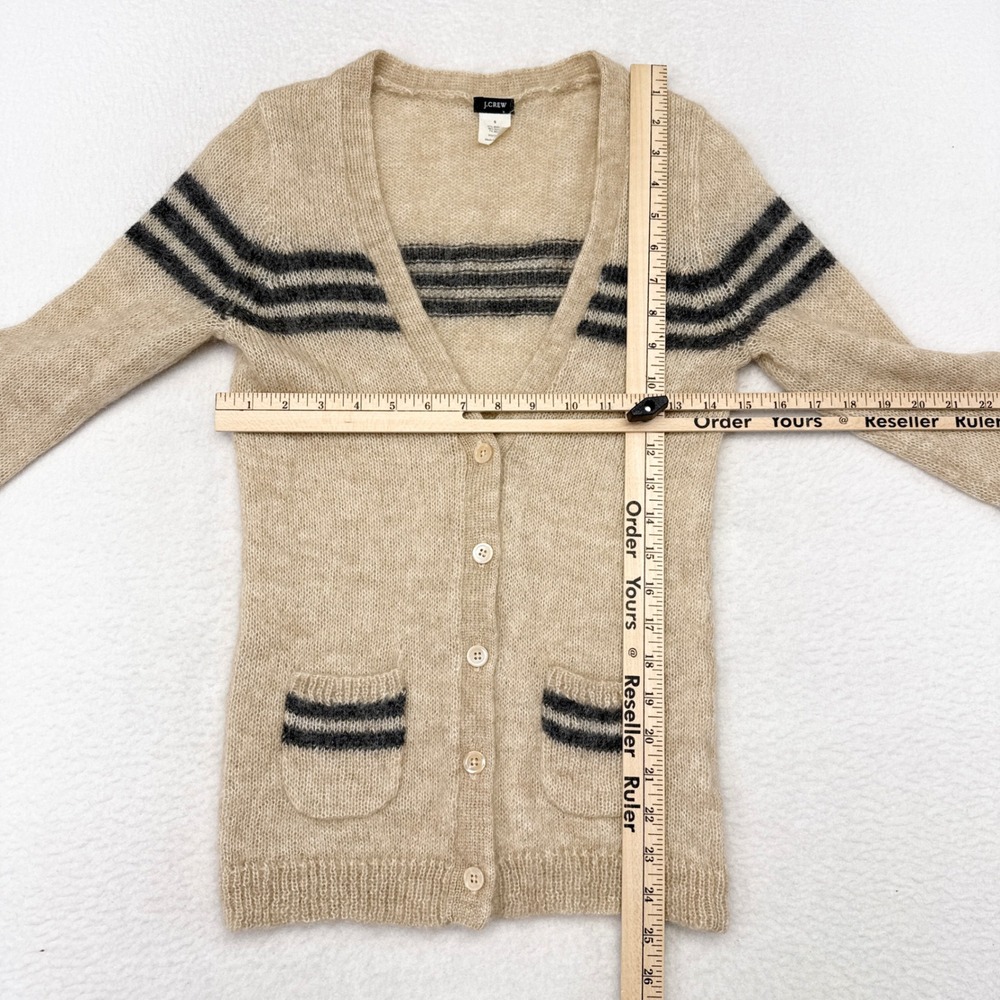 J Crew Cardigan Sweater Womens Small Tan Pockets Mohair Wool Blend Thin Knit - Picture 5 of 7